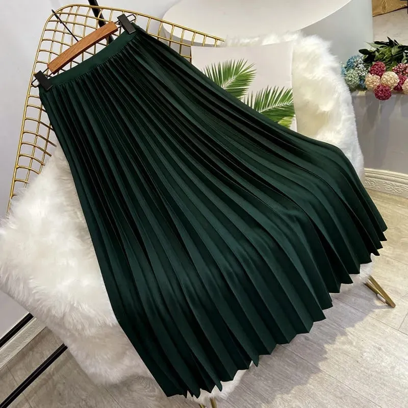 White Pleated Long Skirts for Women Korean Fashion