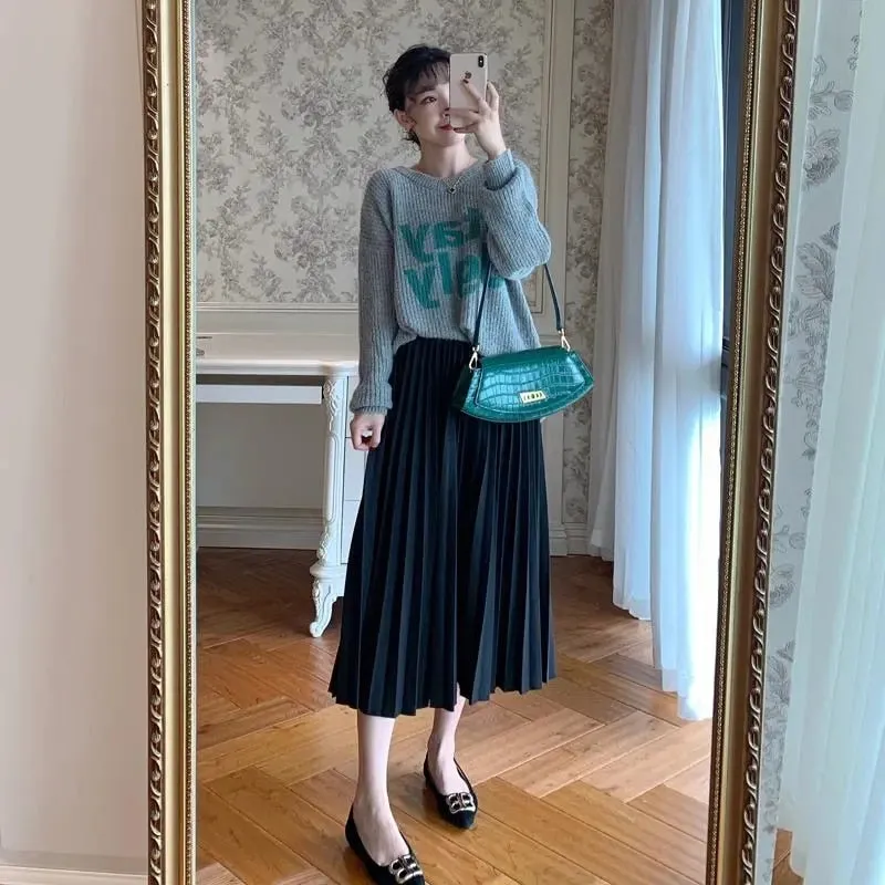 White Pleated Long Skirts for Women Korean Fashion