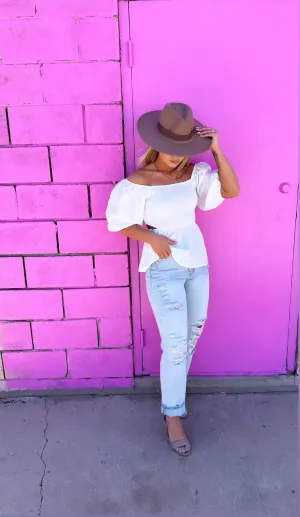 White Puff Sleeve Top