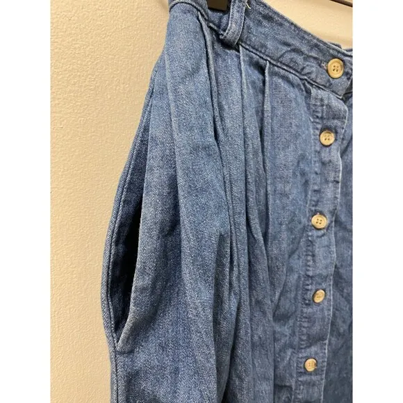 Willowbend Vintage Pleated Button Front Denim Skirt Blue Jean Modest Size 8