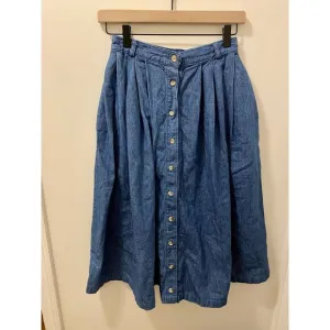 Willowbend Vintage Pleated Button Front Denim Skirt Blue Jean Modest Size 8
