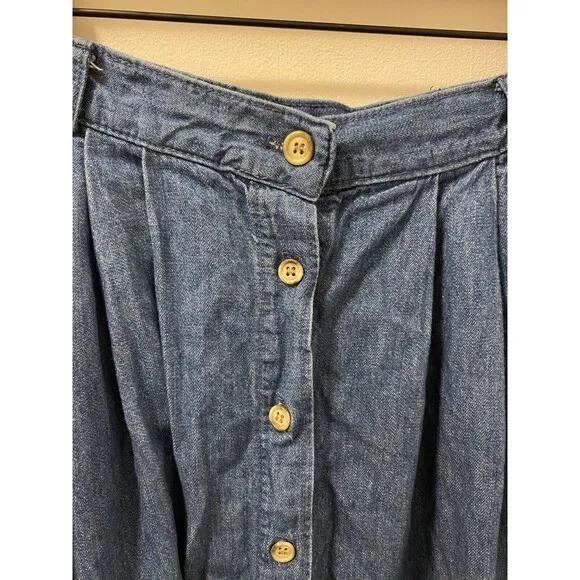 Willowbend Vintage Pleated Button Front Denim Skirt Blue Jean Modest Size 8