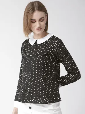 Women Black & White Polka Dot Print Top