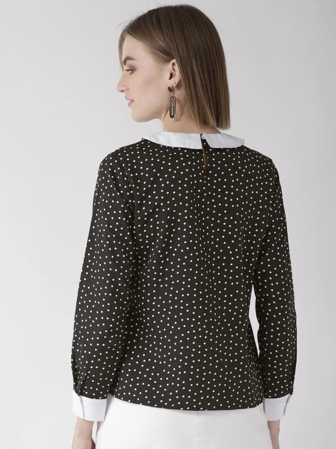 Women Black & White Polka Dot Print Top