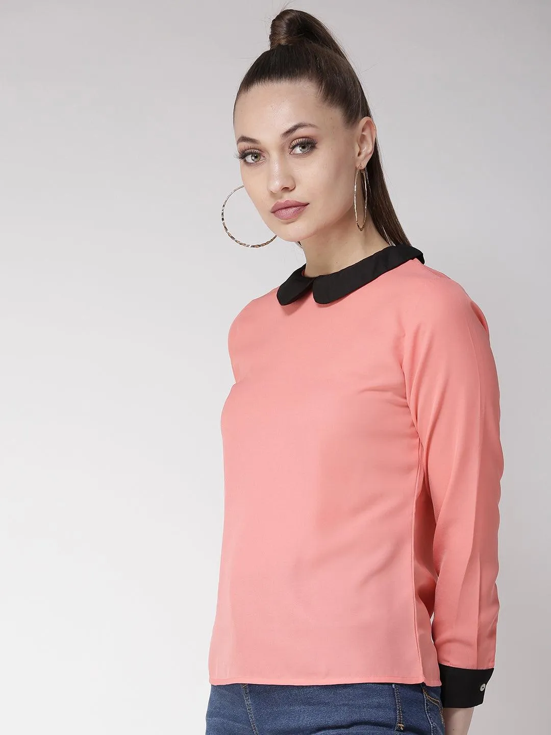 Women Black & White Polka Dot Print Top