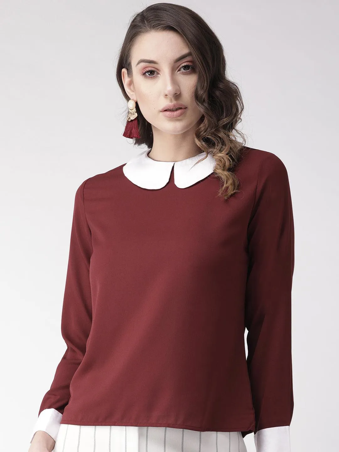 Women Black & White Polka Dot Print Top