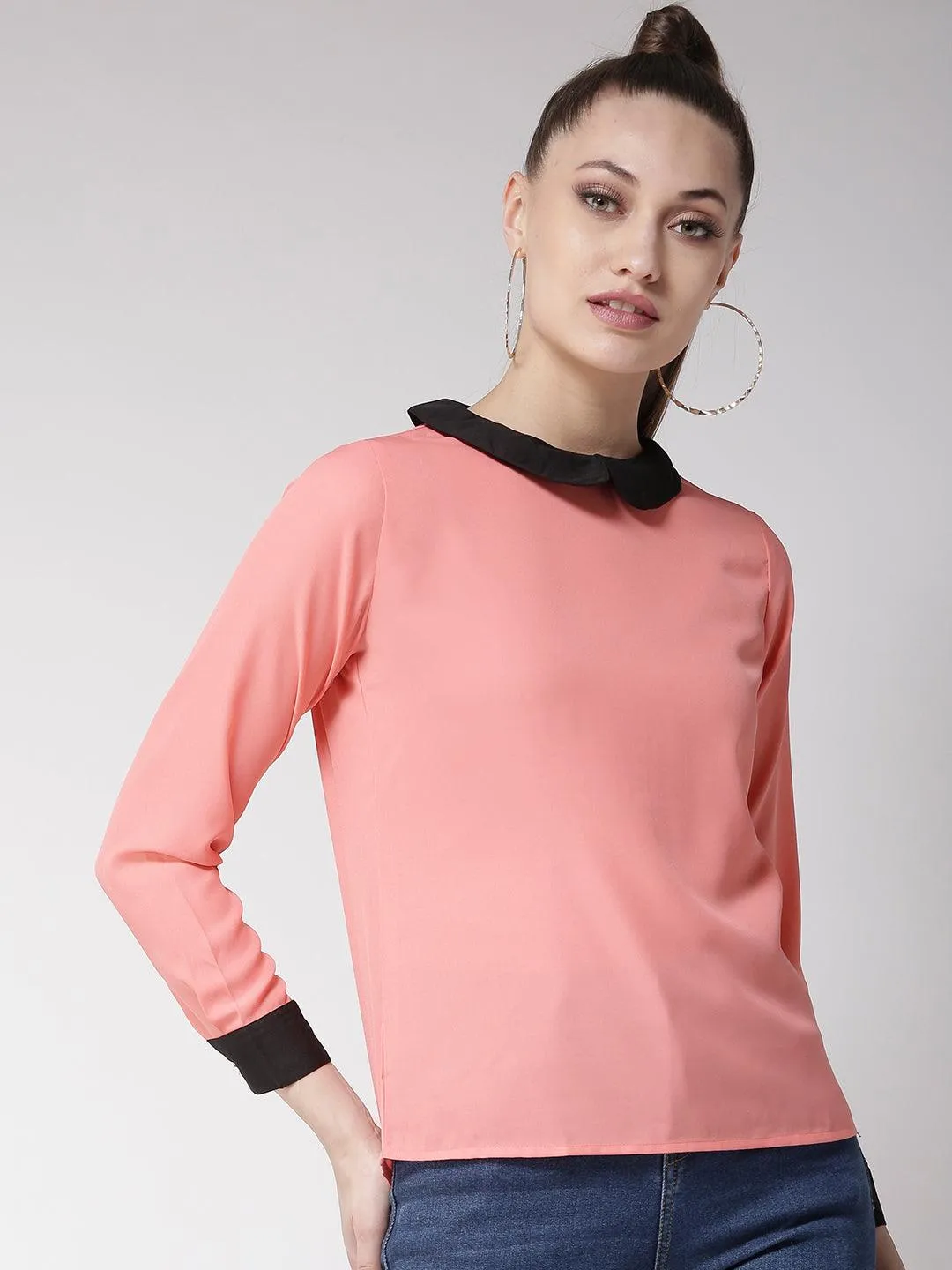 Women Black & White Polka Dot Print Top