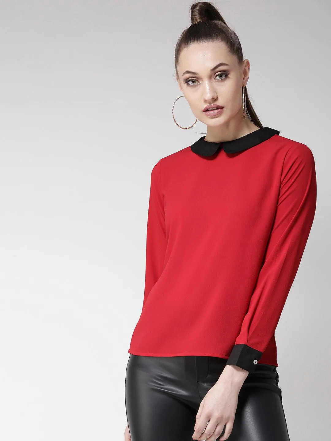 Women Black & White Polka Dot Print Top