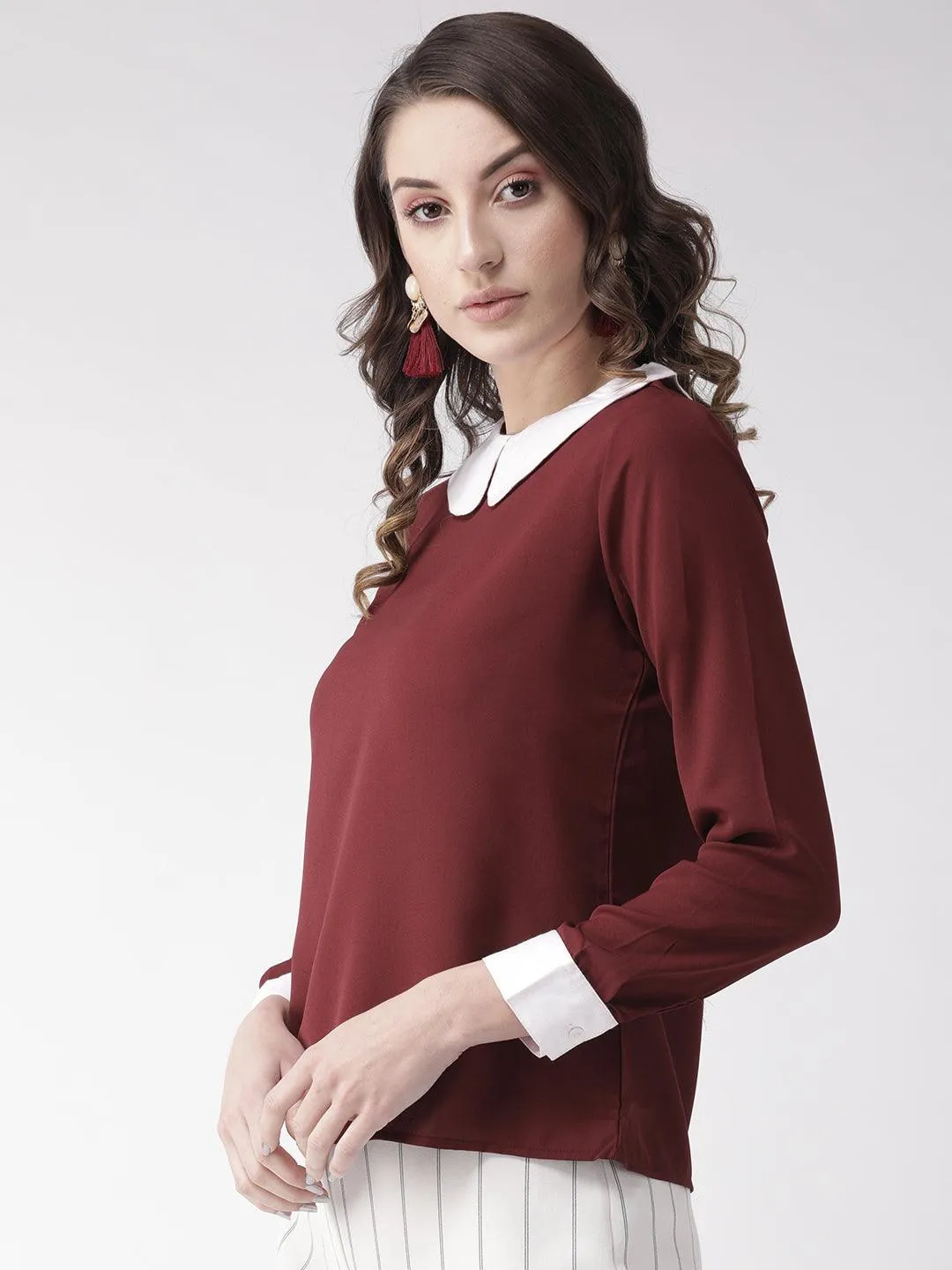 Women Black & White Polka Dot Print Top