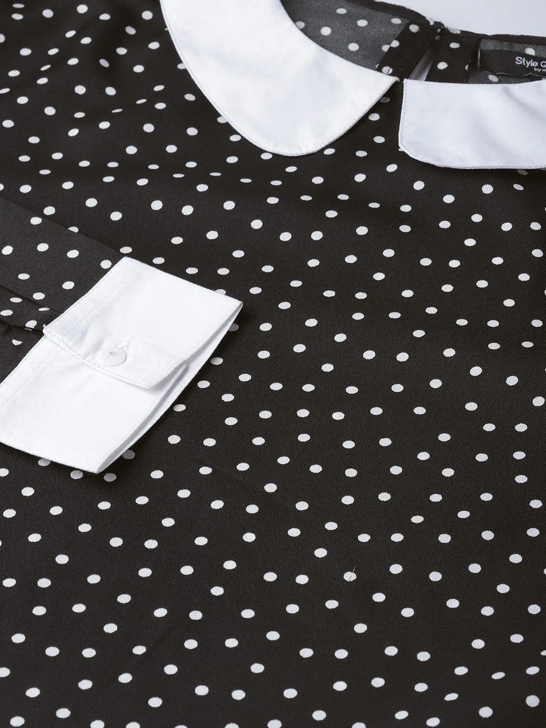 Women Black & White Polka Dot Print Top