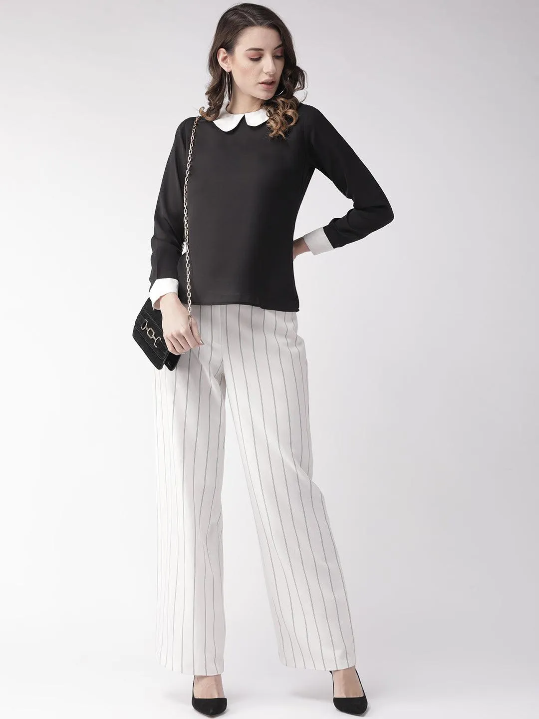 Women Black & White Polka Dot Print Top