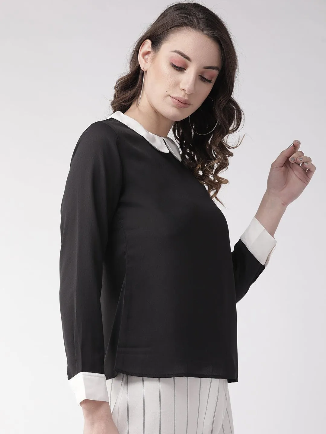 Women Black & White Polka Dot Print Top