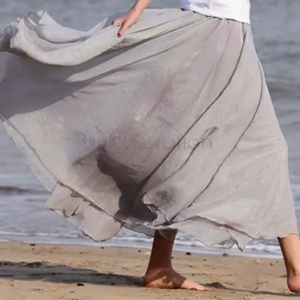 Women Chiffon Long Skirts Candy Color Pleated Maxi Skirts 10 Candy Colors High