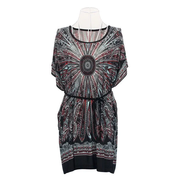 women dresses Loose Ethnic Print Skater Batwing sleeve tunics vintage Sexy bohemian dress plus size summer