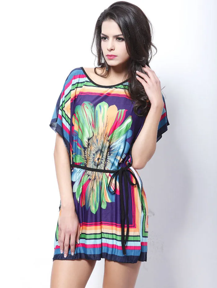 women dresses Loose Ethnic Print Skater Batwing sleeve tunics vintage Sexy bohemian dress plus size summer