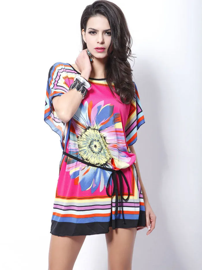 women dresses Loose Ethnic Print Skater Batwing sleeve tunics vintage Sexy bohemian dress plus size summer