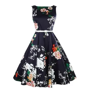 Women Party Dress Elegant Vintage A-line Dress printed floral dress
