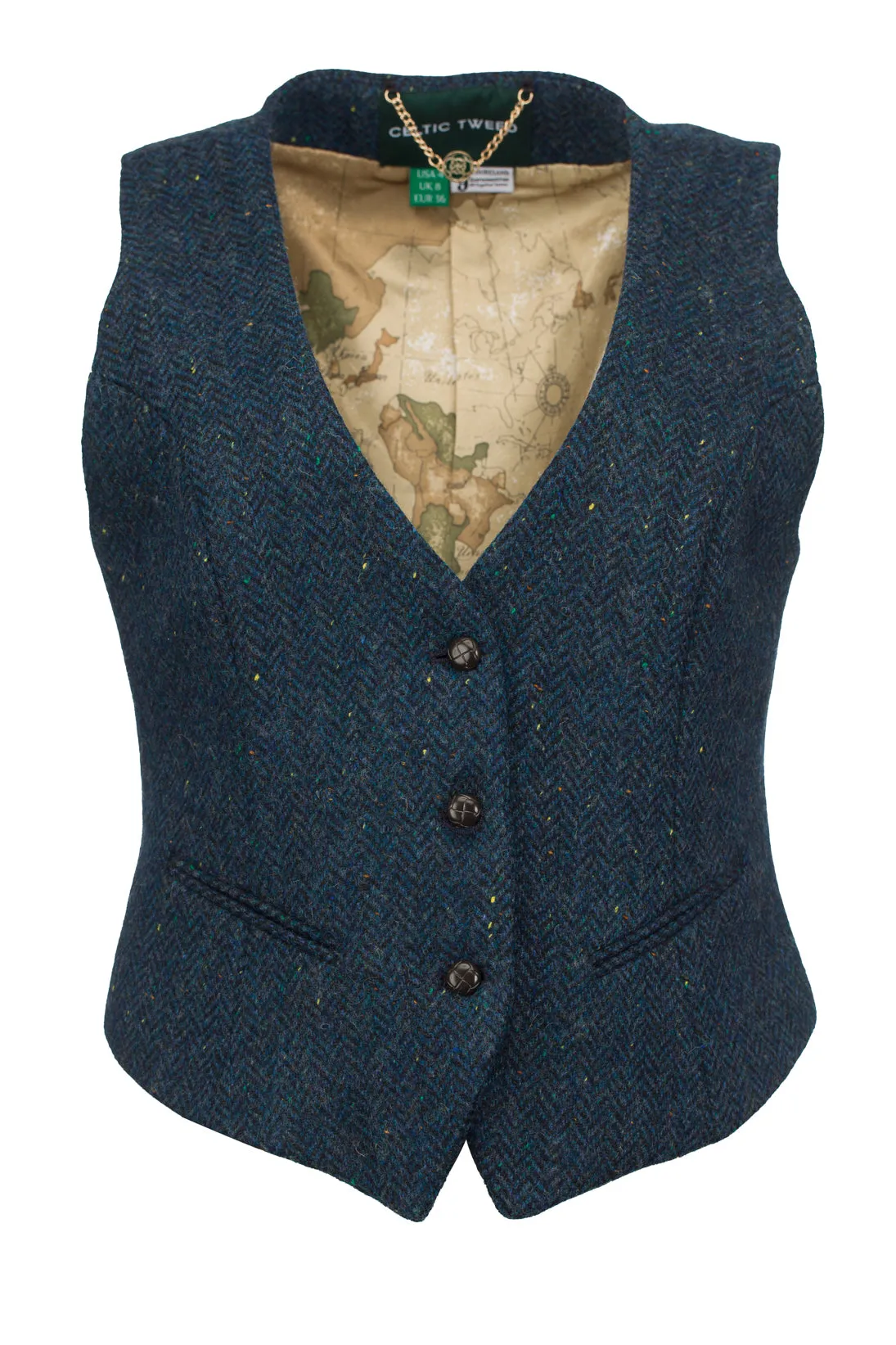 Women's Blue Herringbone Tweed Waistcoat
