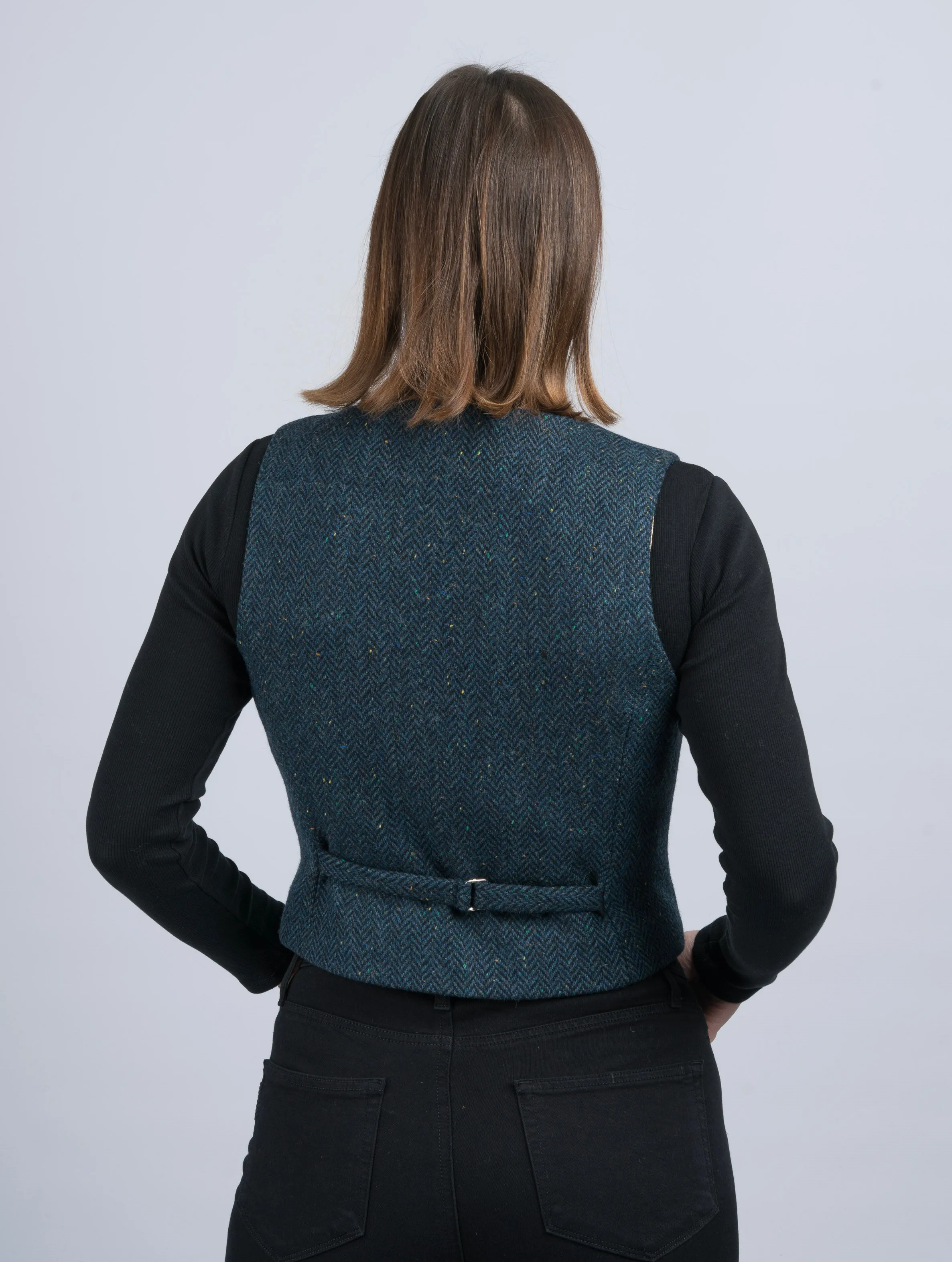 Women's Blue Herringbone Tweed Waistcoat