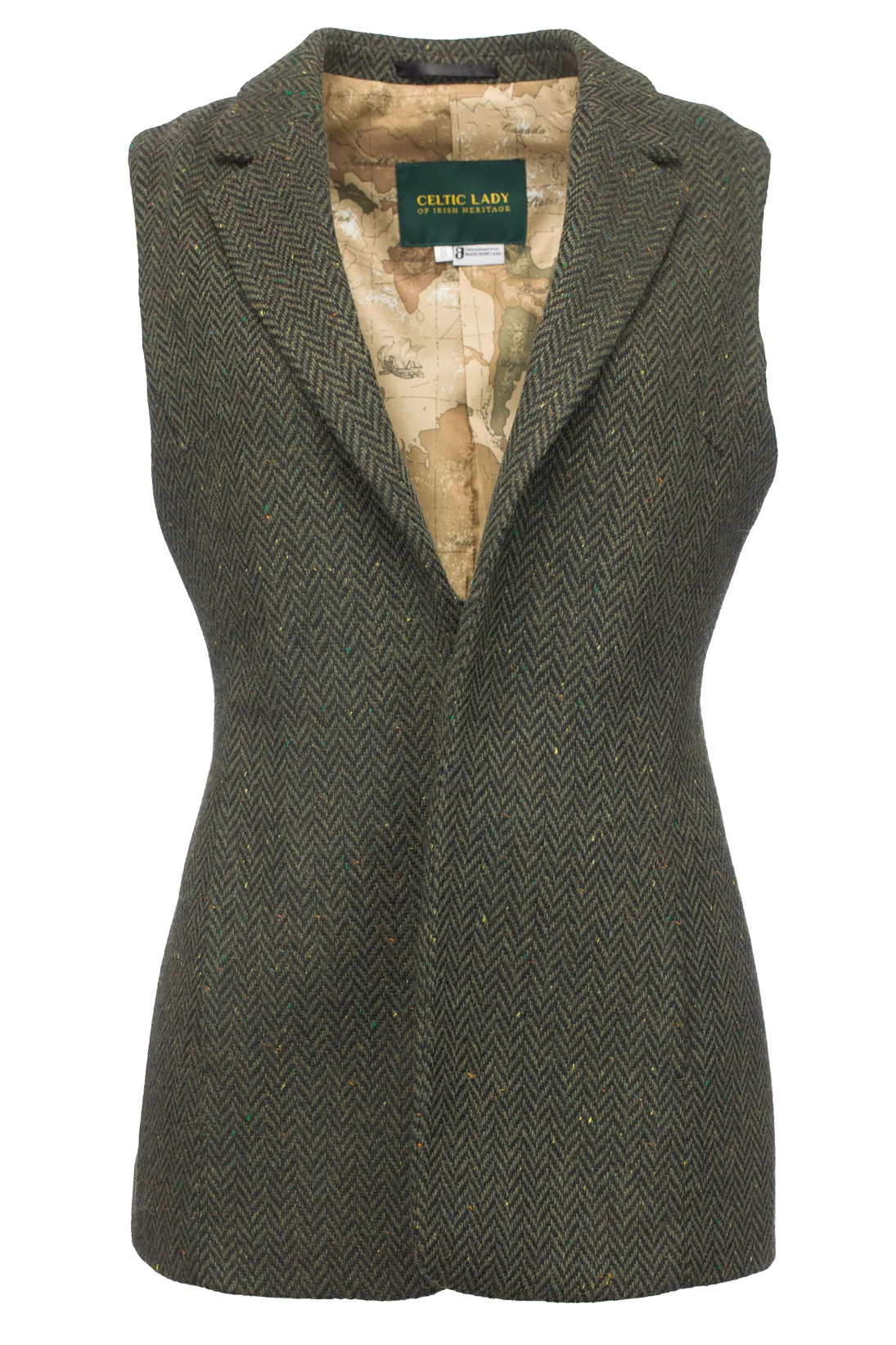 Women's Green Herringbone Tweed Gilet