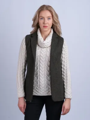 Women's Green Herringbone Tweed Gilet