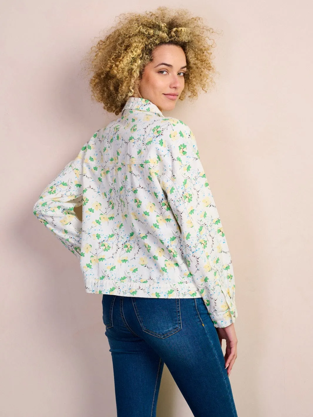 WOMEN'S LONG SLEEVE POCKETS BUTTON CLOSURE FLORAL JACKET