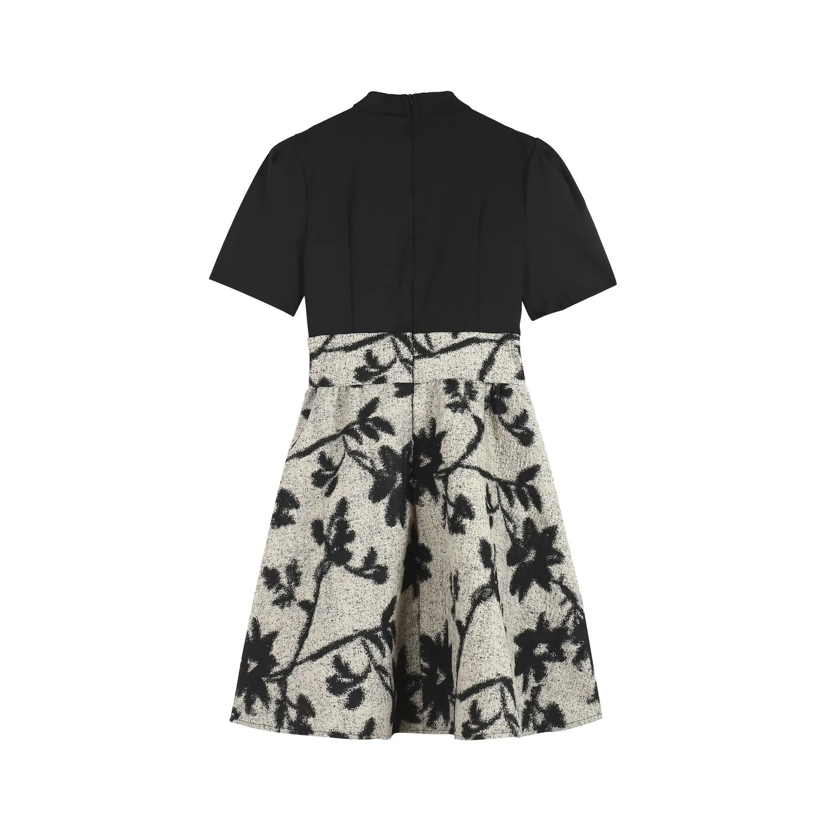 Women's Patchwork Faux Two-Piece Mini Tea Dress Featuring Toggle Buttons