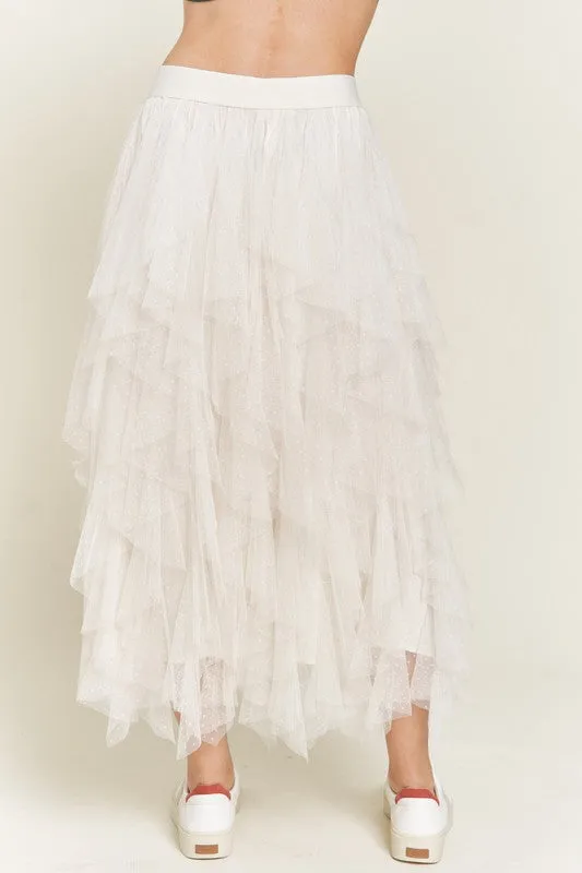 Women's Polka Dot Tiered Mesh A-Line Midi Skirt