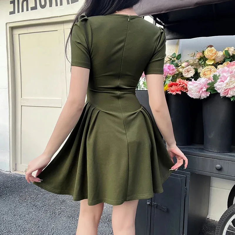 Women's Short Dresses Top Temperament Elegant Extended Vintage Tea Break Short Sleeve Skirt