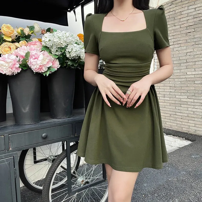 Women's Short Dresses Top Temperament Elegant Extended Vintage Tea Break Short Sleeve Skirt