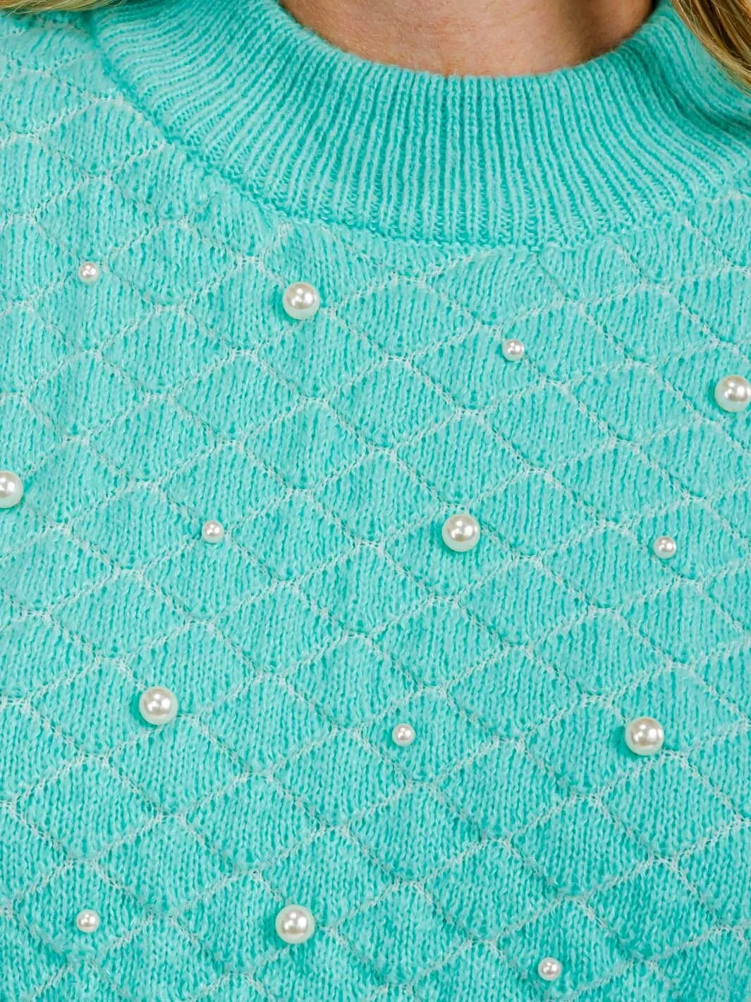 WOMEN'S SHORT PUFF SLEEVE PEARL KNIT BLOUSE
