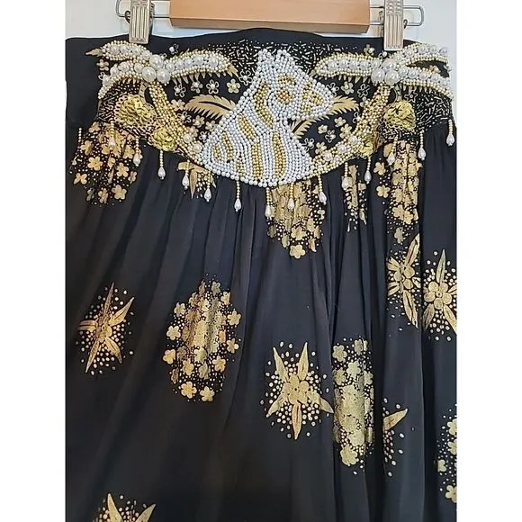 Womens Skirt Gypsy Boho Western Horses Equestrian Midi Skirt M Art to Wear Bead