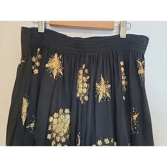 Womens Skirt Gypsy Boho Western Horses Equestrian Midi Skirt M Art to Wear Bead