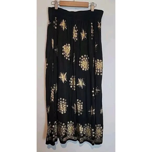 Womens Skirt Gypsy Boho Western Horses Equestrian Midi Skirt M Art to Wear Bead