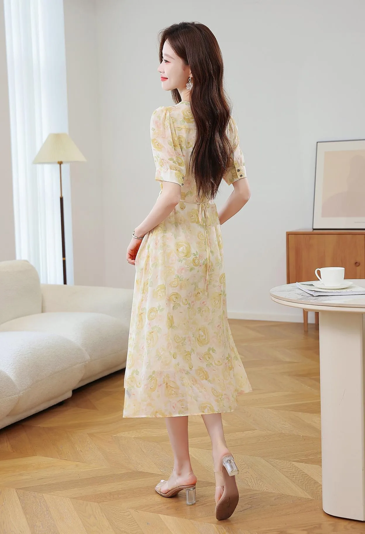 Women's Tea Tea Dress Featuring a Tulle Hem and Stunning Floral Print