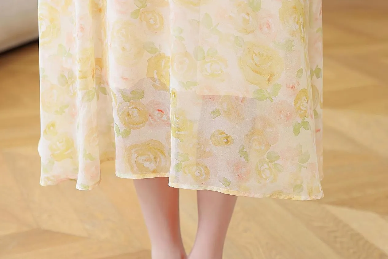 Women's Tea Tea Dress Featuring a Tulle Hem and Stunning Floral Print