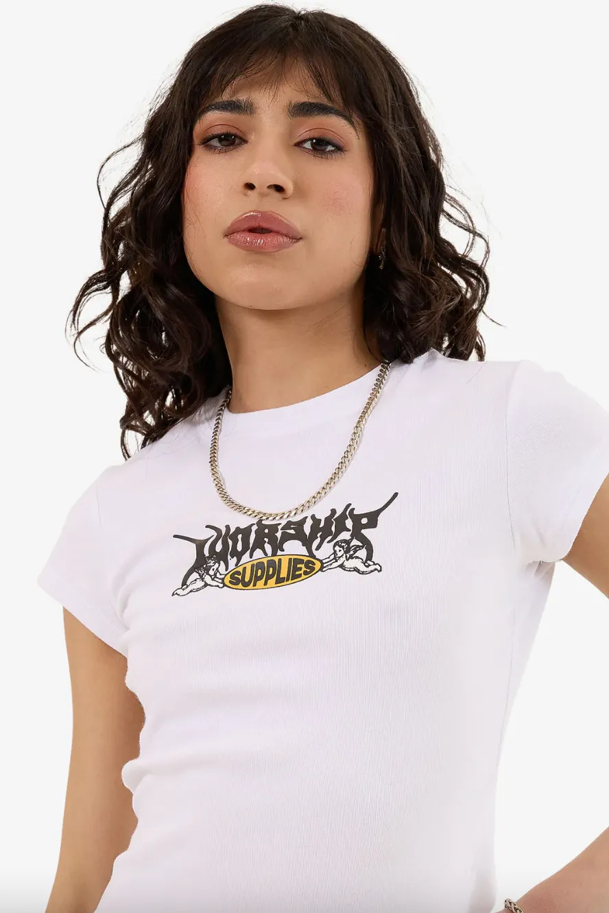 WORSHIP SUPPLIES MESSENGER CAP SLEEVE TEE - WHITE