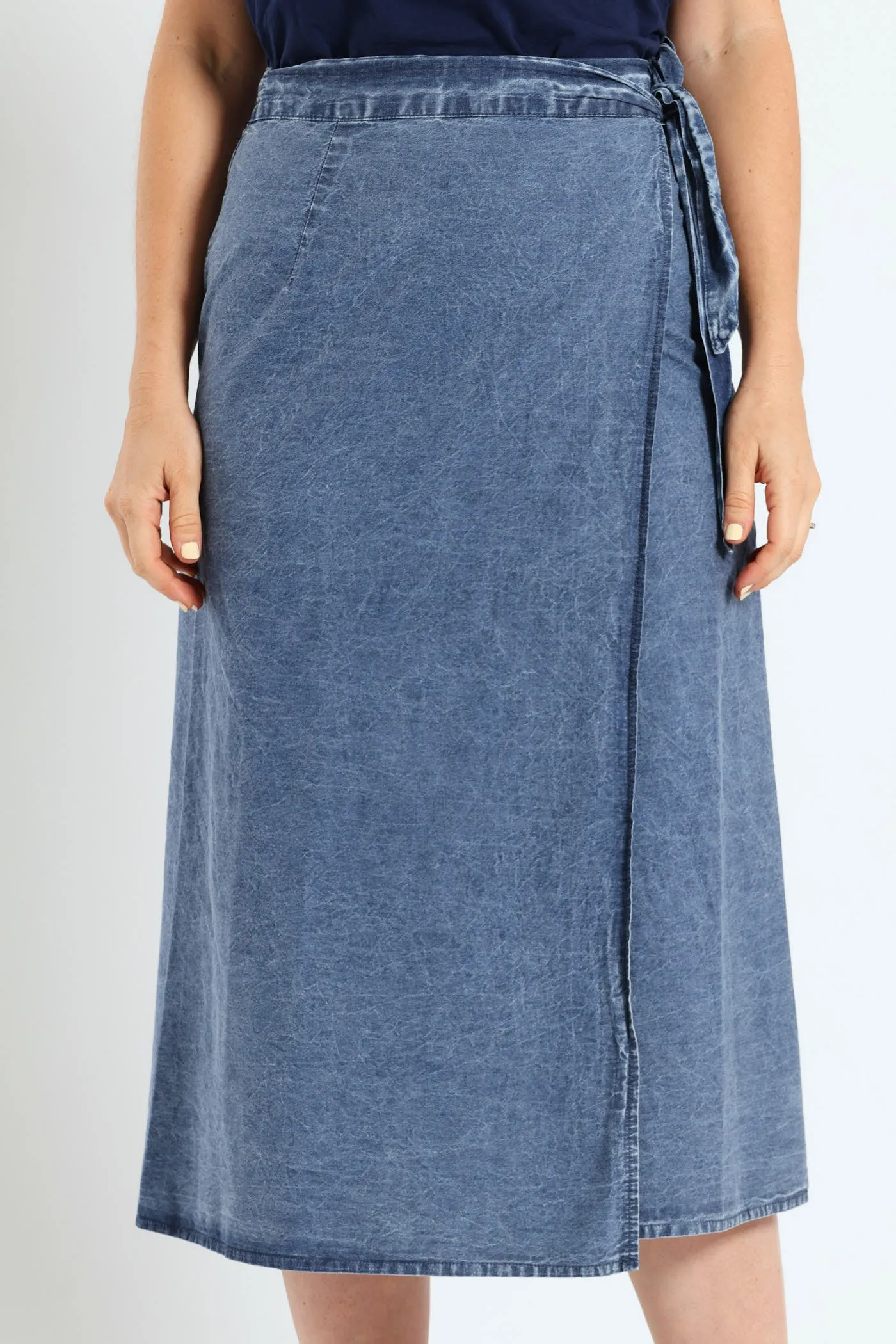 Wrap Chambray Midi Skirt - Medium Wash