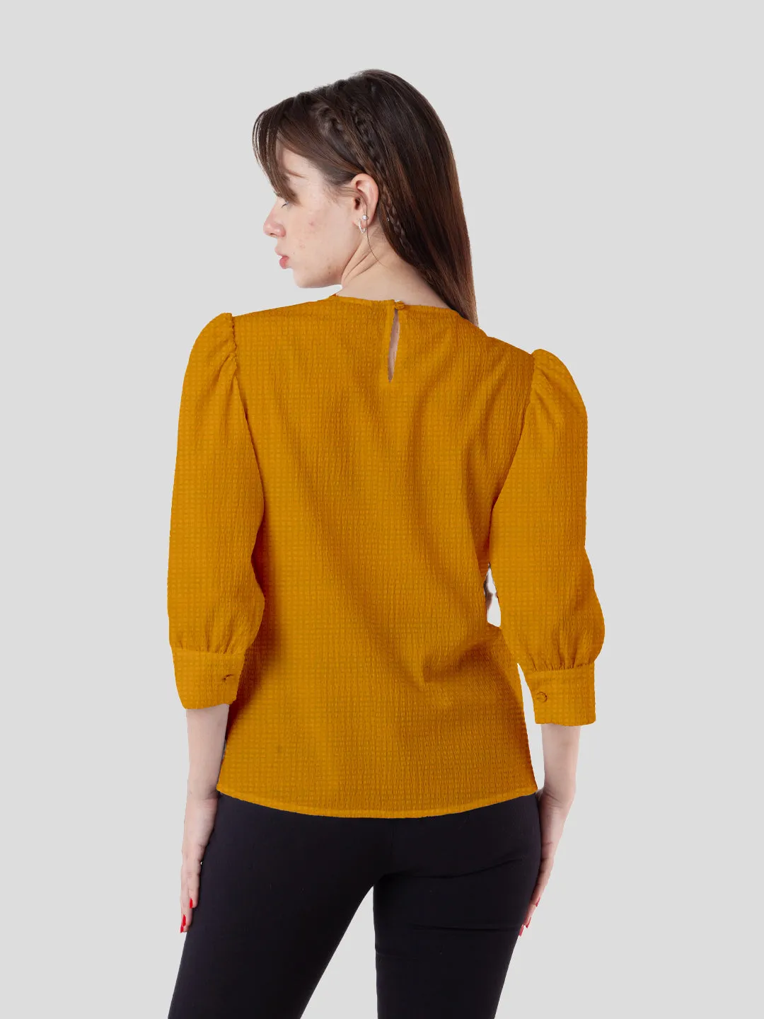 Yellow Solid Puff Sleeve Top