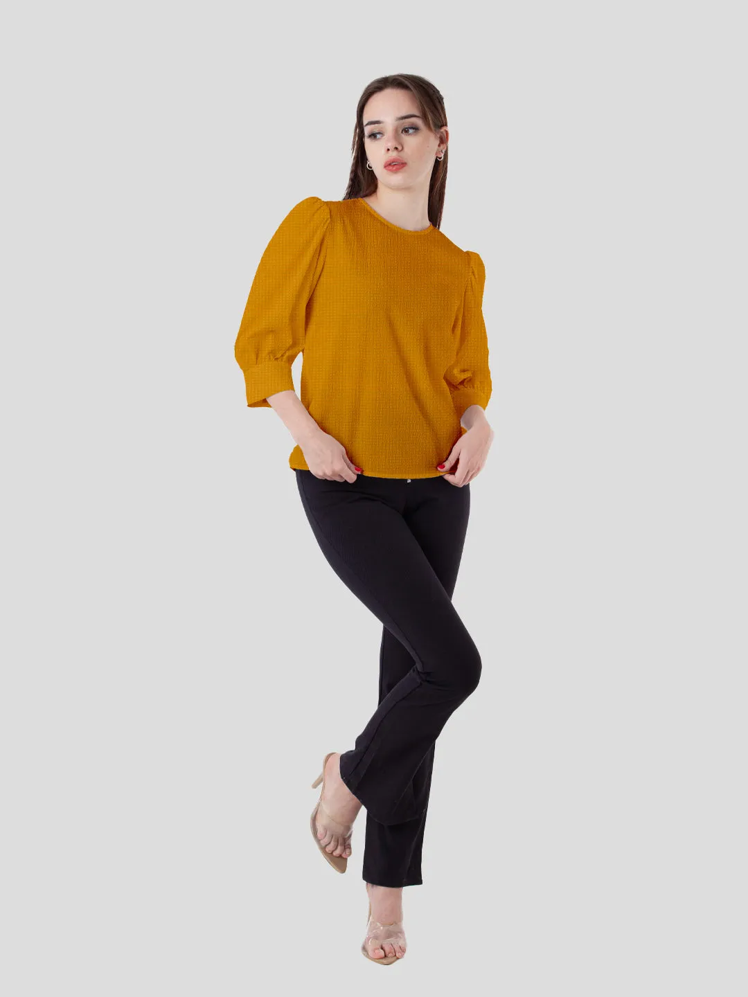 Yellow Solid Puff Sleeve Top