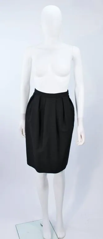 YVES SAINT LAURENT Black Wool Skirt Suit with Satin Trim Size 36