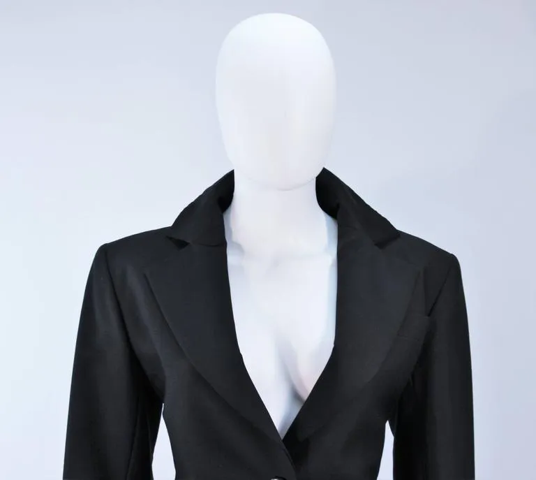 YVES SAINT LAURENT Black Wool Skirt Suit with Satin Trim Size 36