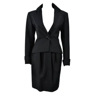 YVES SAINT LAURENT Black Wool Skirt Suit with Satin Trim Size 36