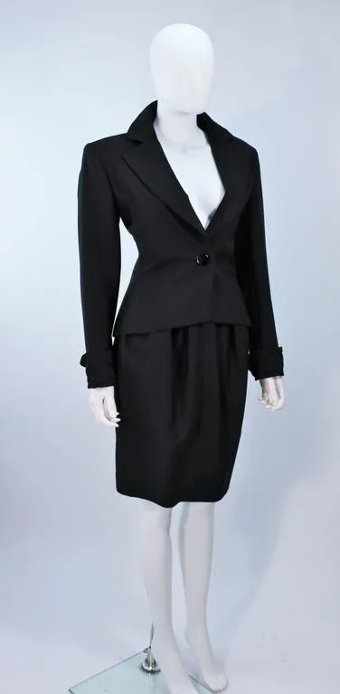 YVES SAINT LAURENT Black Wool Skirt Suit with Satin Trim Size 36