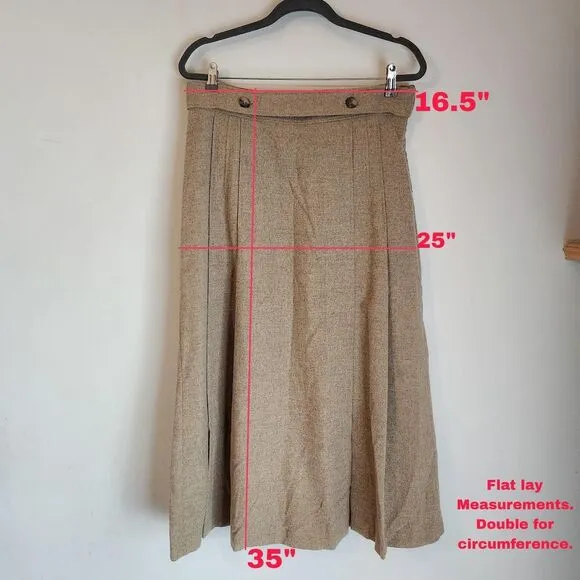 Zara Wool Blend Pleated Midi Skirt | Vintage Academia Old Money Aesthetic Large