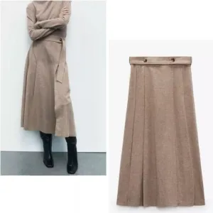 Zara Wool Blend Pleated Midi Skirt | Vintage Academia Old Money Aesthetic Large