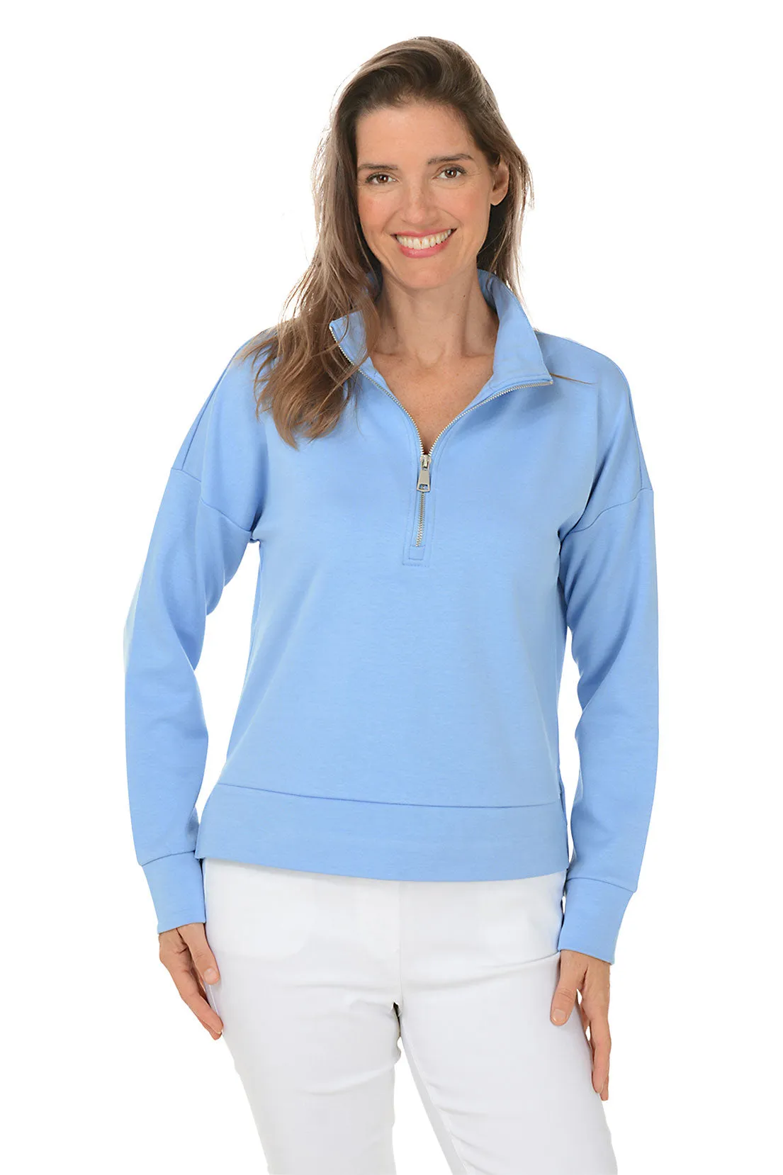 Zip-Neck Dolman Sleeve Scuba Sweatshirt