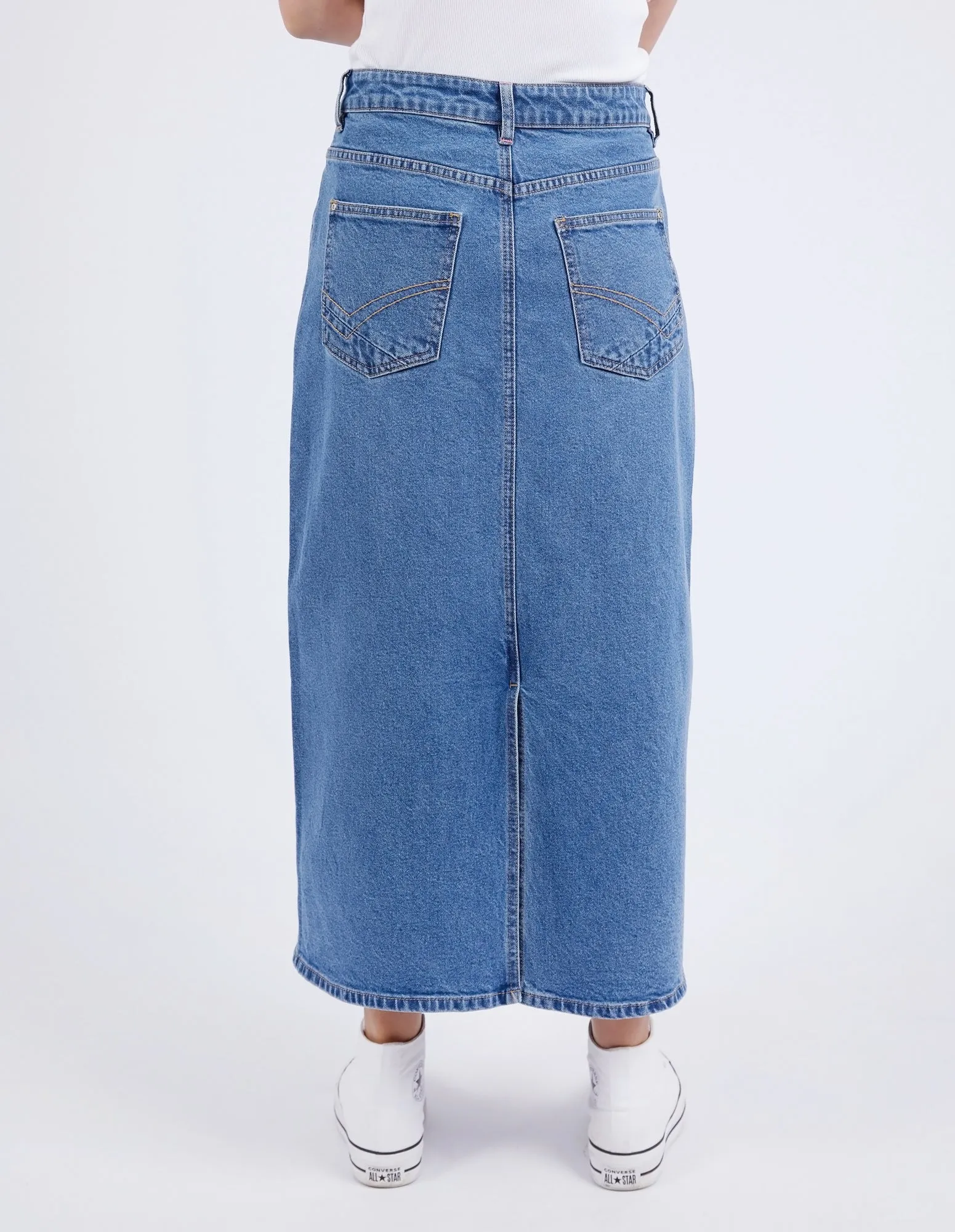 ZOE MIDI DENIM SKIRT || BLUE