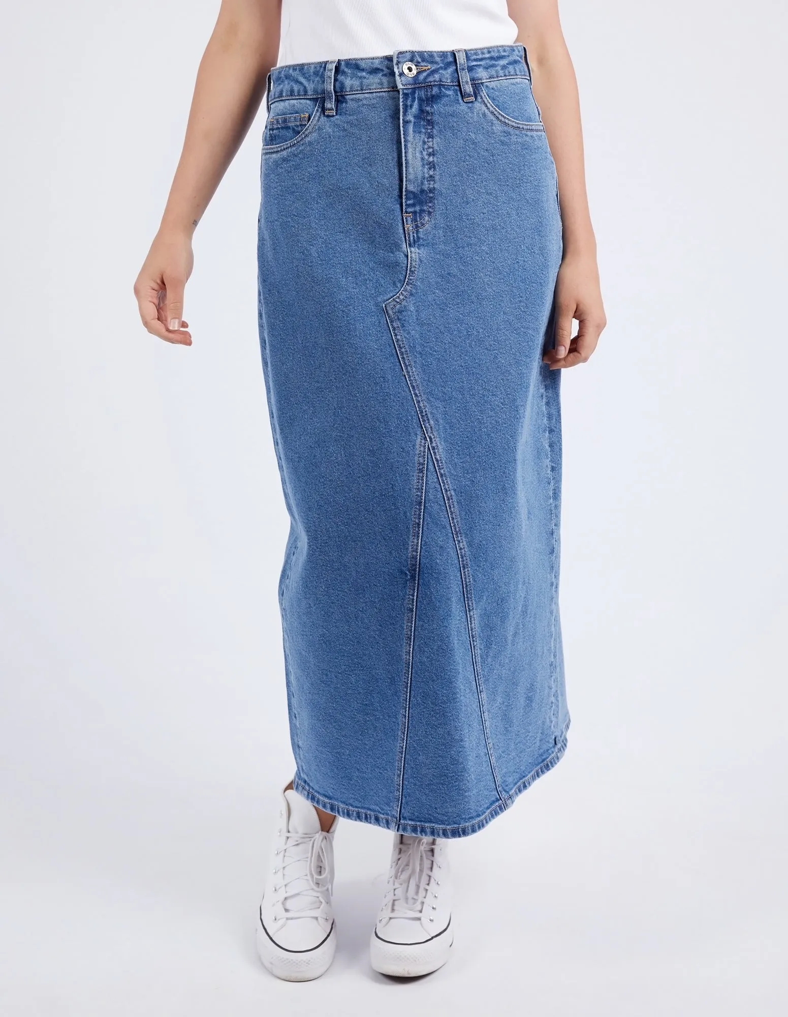 ZOE MIDI DENIM SKIRT || BLUE
