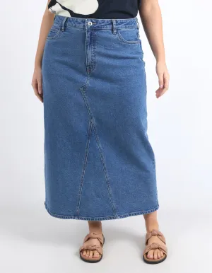 ZOE MIDI DENIM SKIRT || BLUE